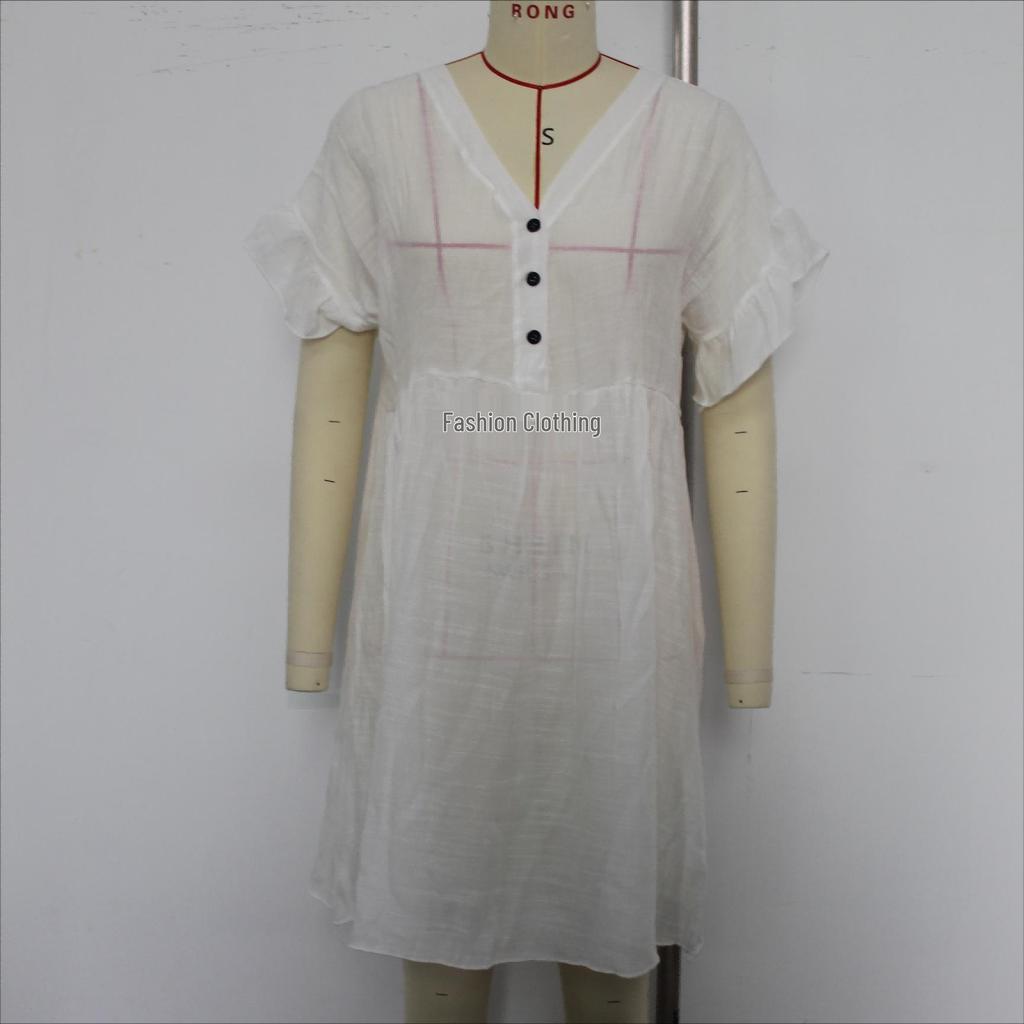 Cross-border Sun Protection Ruffle Cuff See-through Bikini Cover-up Dress