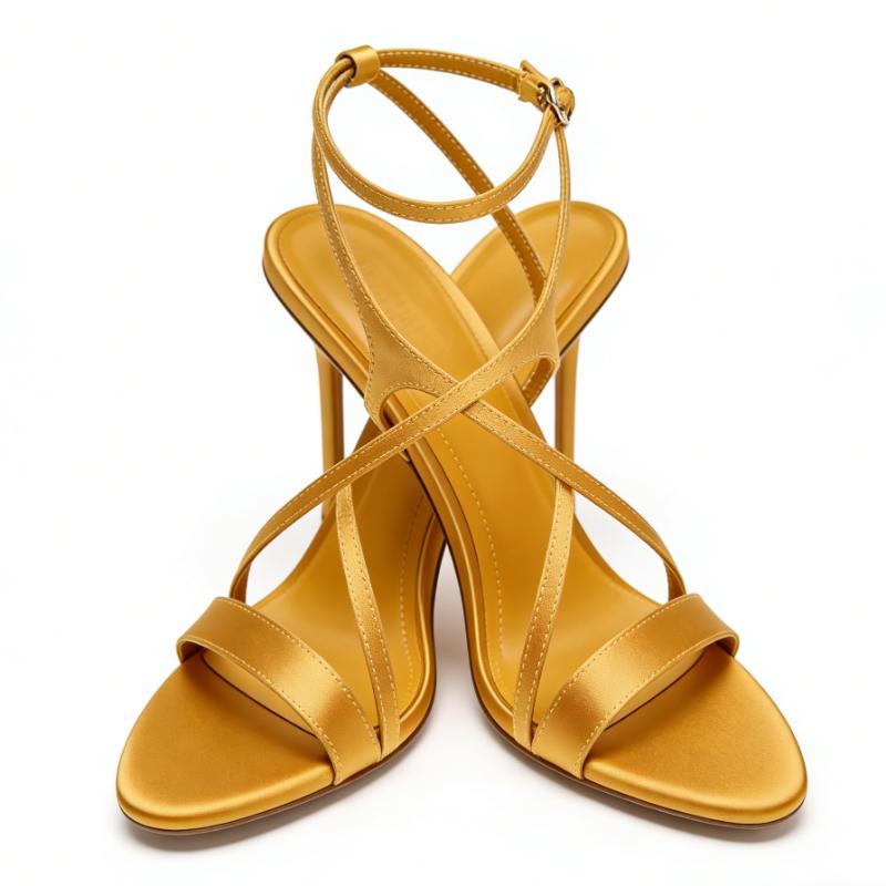 Sandali Eleganti con Tacco Alto in Raso di Lusso da Donna con Cinturino Incrociato e Cinturino Nudo Scarpe con Tacco da Donna Sexy per Banchetto Scarpe da Sera da Donna