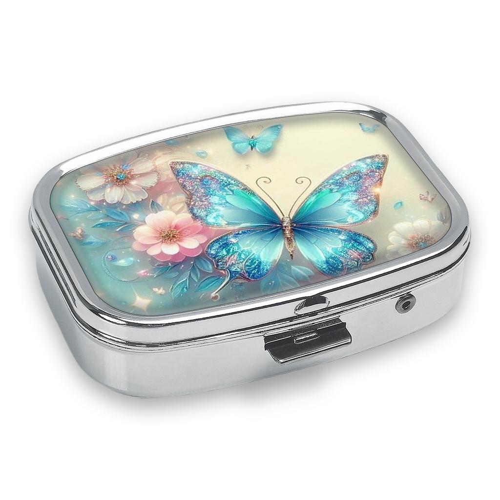 Portapillole Portatile con 2 Scomparti, Mini Custodia Organizer in Metallo per Medicine, Carino Contenitore Stampato per Pillole, Vitamine, Gioielli, Viaggio, Uso Quotidiano