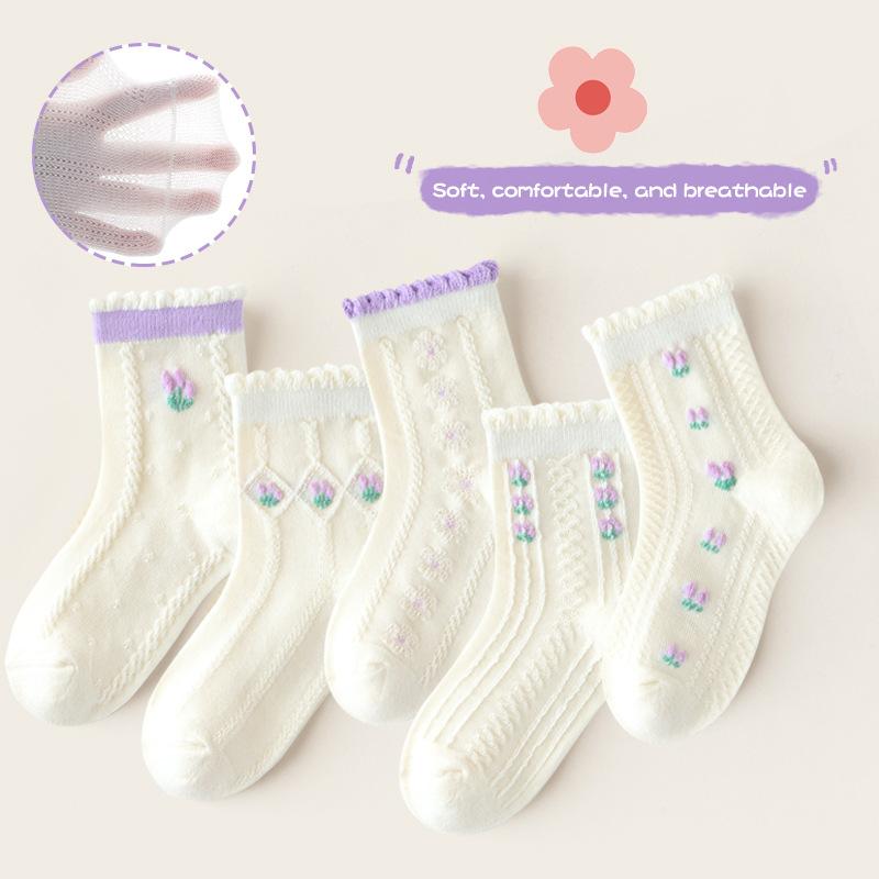 

Шкарпетки для дівчаток Весна/Літо Лоліта Принцеса Тонкий бант Солодкі дихаючі сітки Шкарпетки для дівчаток Бавовняні шкарпетки L size 6-8 years old