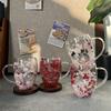 New 350ml Double Wall Coffee Mug With Handles Clear Milk Cups Gifts Glass Cup Fill Artificial Simulation Flowers Teacup