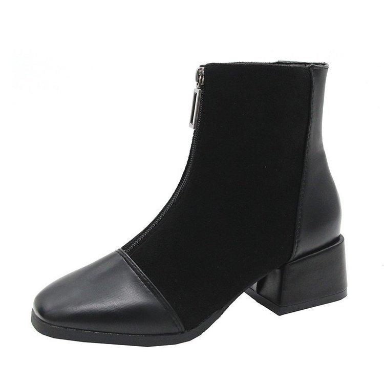 

Осенью и зимой новые модные короткие сапоги женские на среднем каблуке с застежкой-молнией спереди британские ботинки Martin тонкие сапоги голые сапоги женские 42