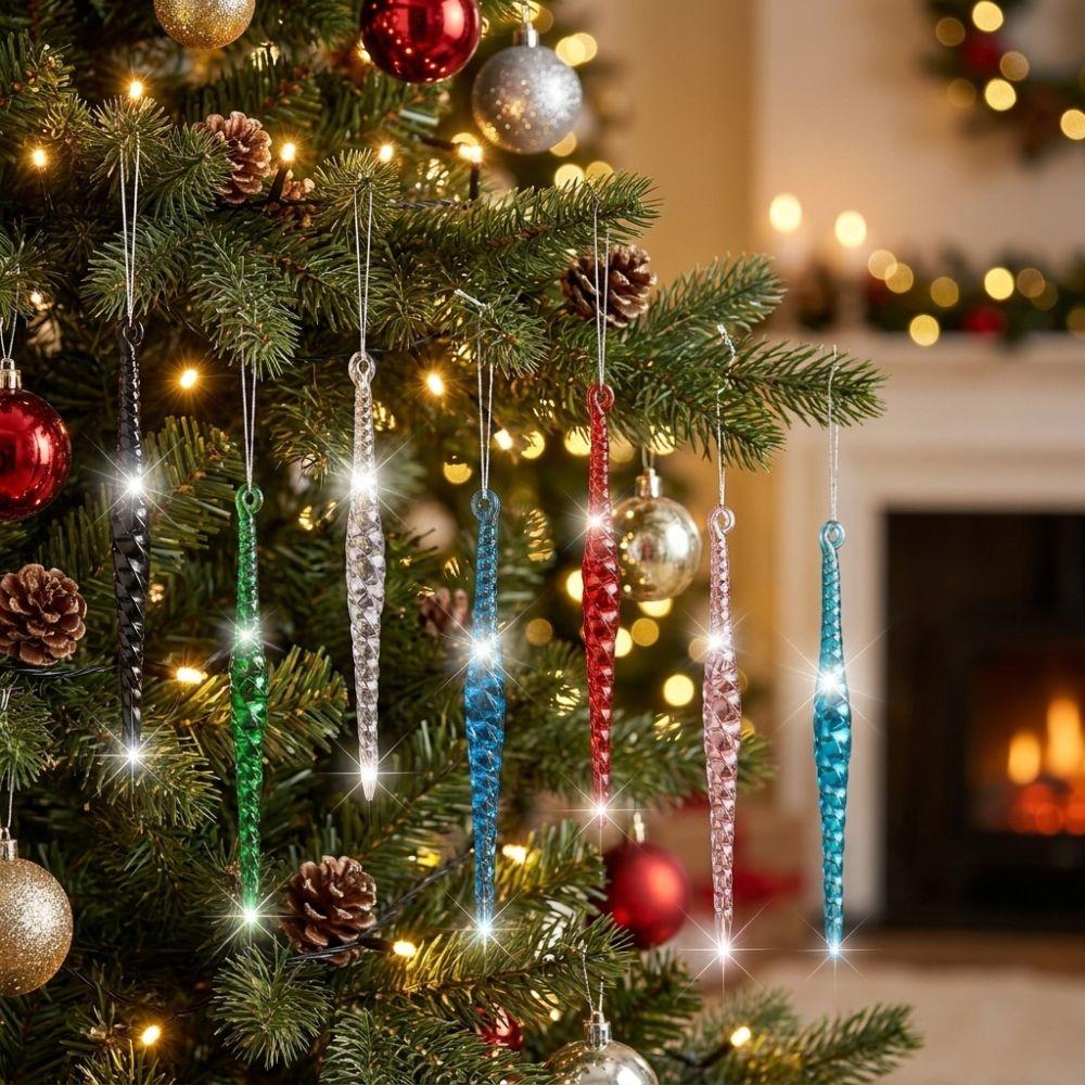12 Stück Acryl Klar Weihnachtsbaum Eiszapfen Ornamente Weihnachtsbaum Hängende Deko Feiertags Festlich