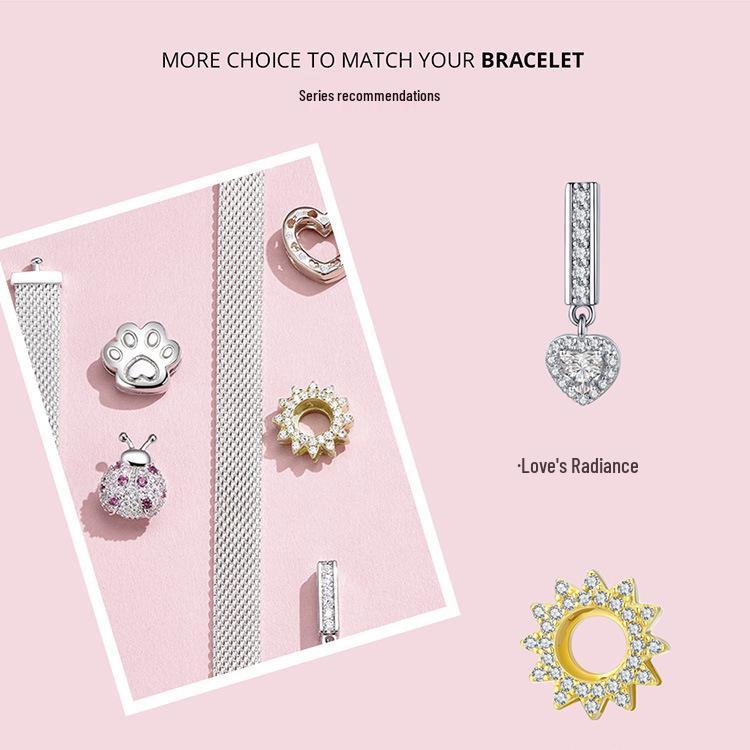 Heart-Shaped 925 Sterling Silver Beads with Rose Gold Plating and Zircon Inlay