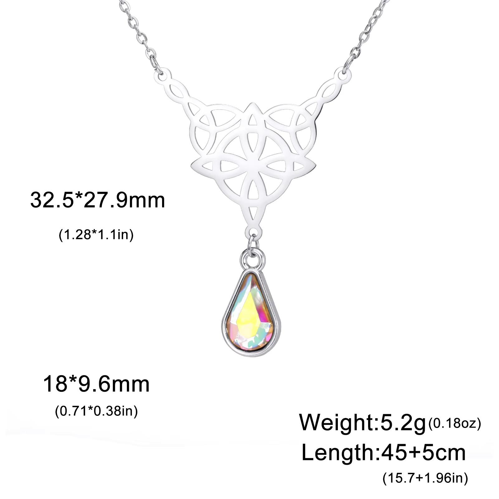Jeshayuan Witch Knot Necklace For Women Stainless Steel Hollow Celtic Knot Crystal Pendant Necklace Jewelry Gift 45cm
