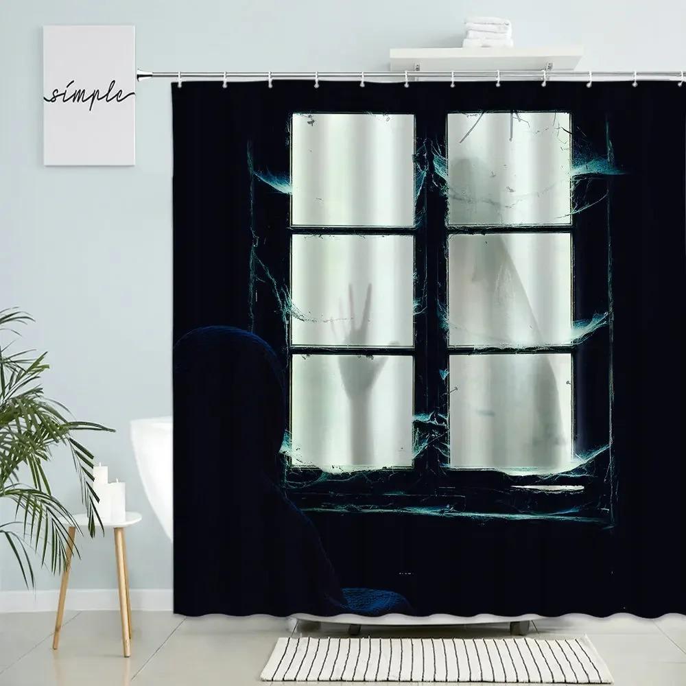 Horror Hand Schatten Fensteransicht Duschvorhang Fröhliches Halloween Feiertag Badezimmer Wanddeko Mit Haken Wasserdichter Polyester Bildschirm
