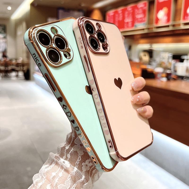 Soft Electroplated Love Heart Phone Case For iPhone 11 12 13 Pro Max XS X XR 7 8 Plus Mini SE  Silicone Bumper Cover