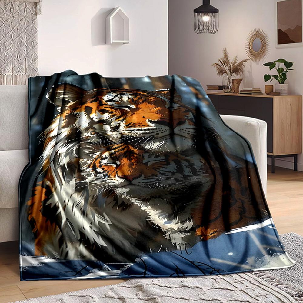 1pc Tiger Print Blanket Lightweight Flannel Blanket Throw Blanket For Sofa, Bed, Travel, Camping, Livingroom, Couch, Chair, And Bed Yy2509026163