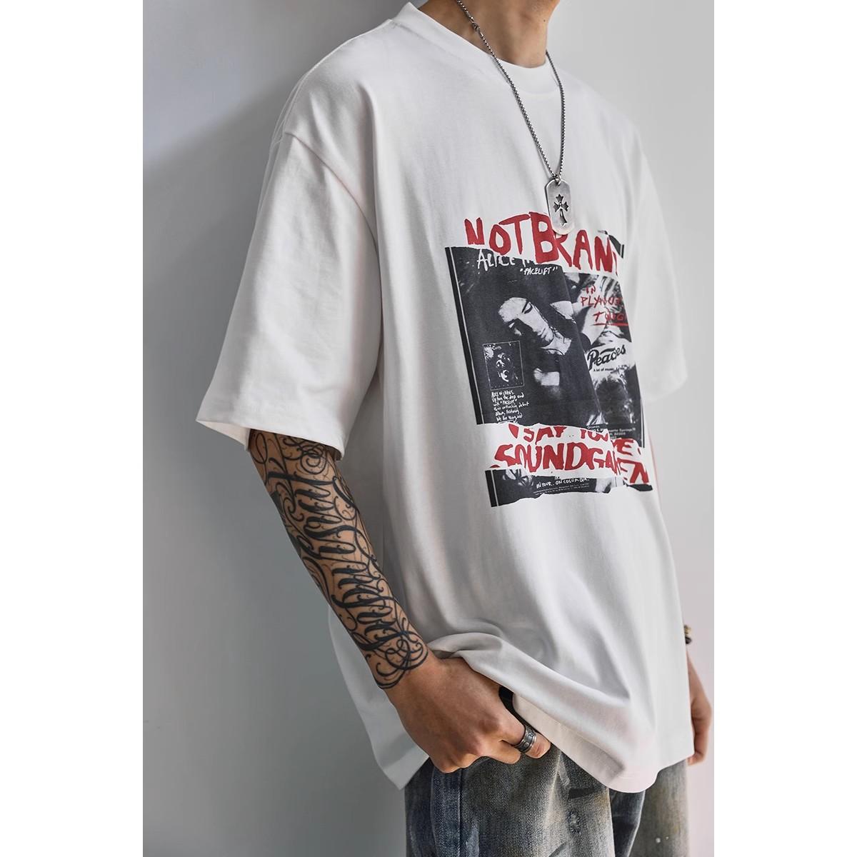 

Футболка с короткими рукавами American Retro High Street, мужская футболка высокого качества Ruan Shuai Oumei, модная брендовая пара 3XL белый