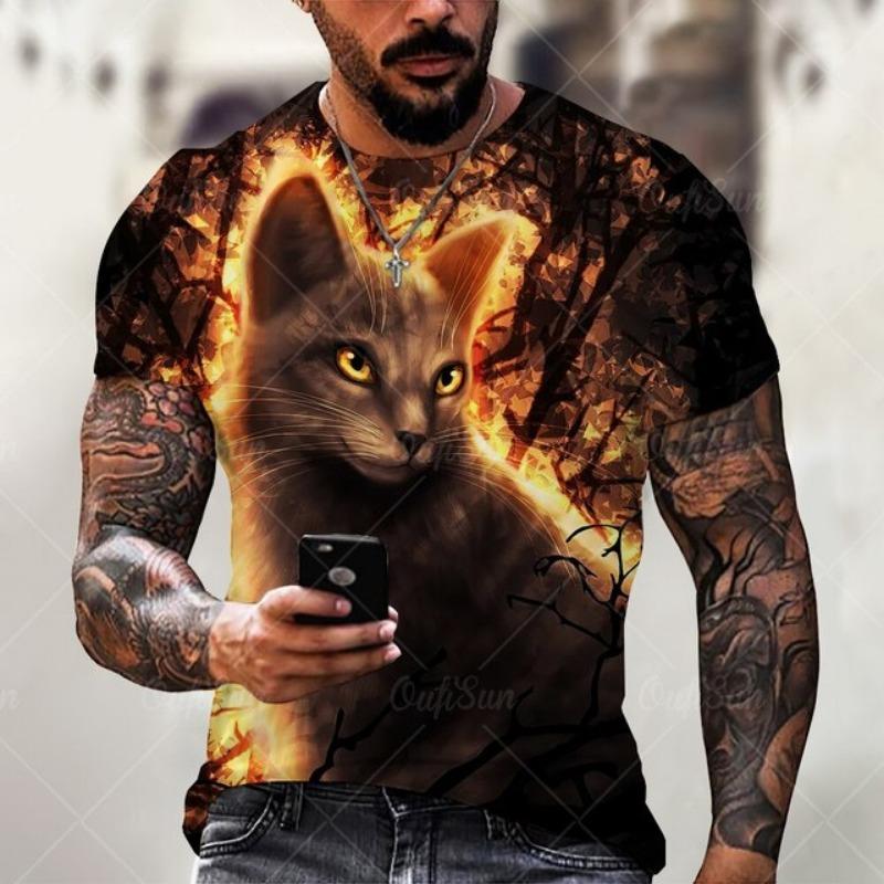 Letní pánské a dámské tričko Roztomilý kočičí vzor 3D tisk s kulatým výstřihem Funny Pet Print Velká velikostUnisex Dětský top svetr