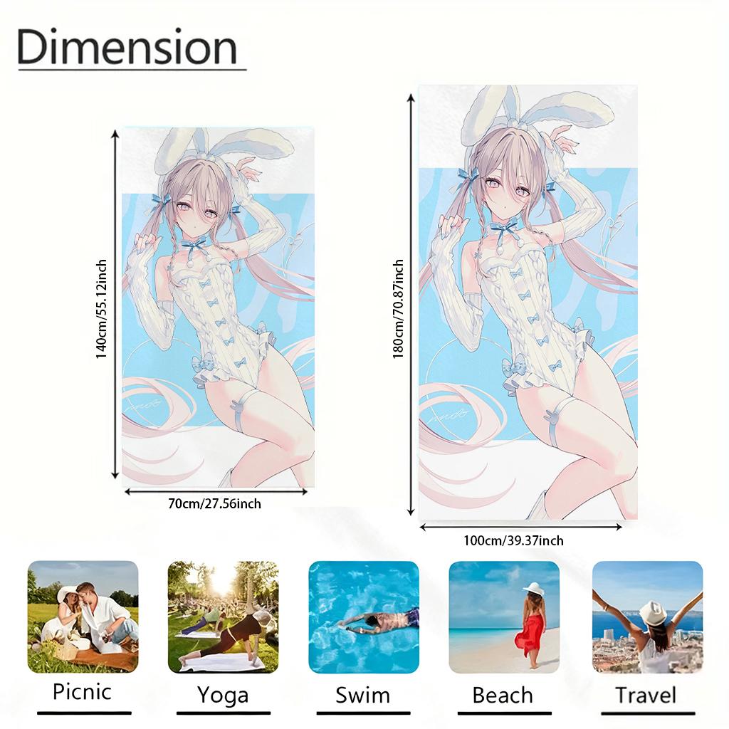 1Pc Anime Girl With Rabbit Ears Beach Towel Large Towel Super Absorbent Suitable For Beach Vacation Pool Summer Gift For Friends