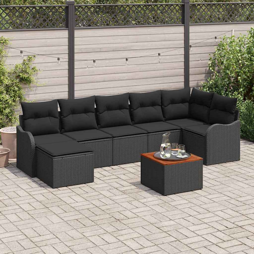 Garden Sofa Set with Cushions 8 pcs Black Poly Rattan