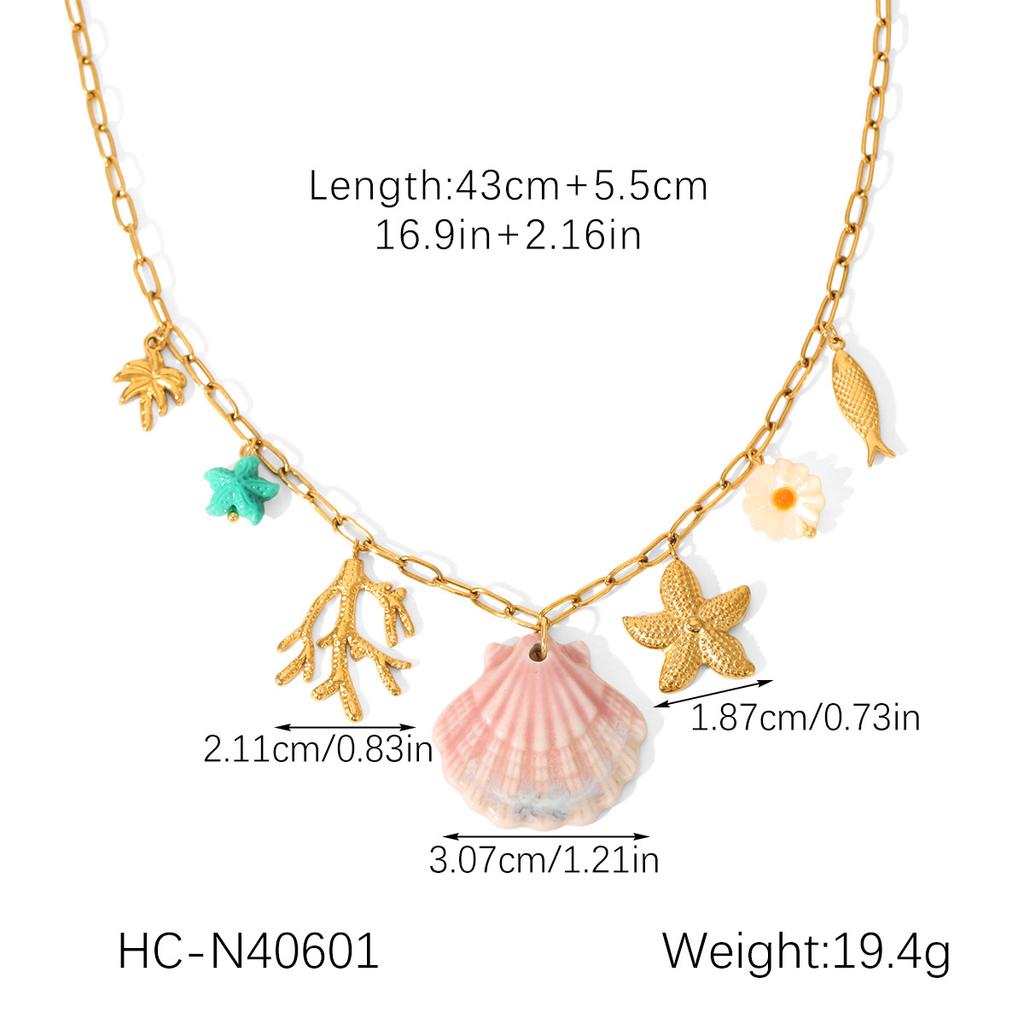 Seashell Stainless Steel Starfish Marine Life Pendant Dopamine Necklace Light Luxury Niche Titanium Steel Necklace