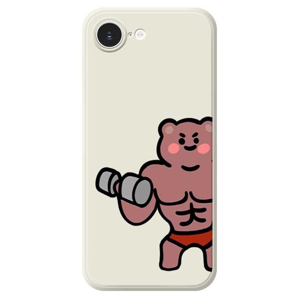 

For iPhone 16e Case Muscle Bear Pattern Printing Straight Edge TPU Phone Back Cover Beige