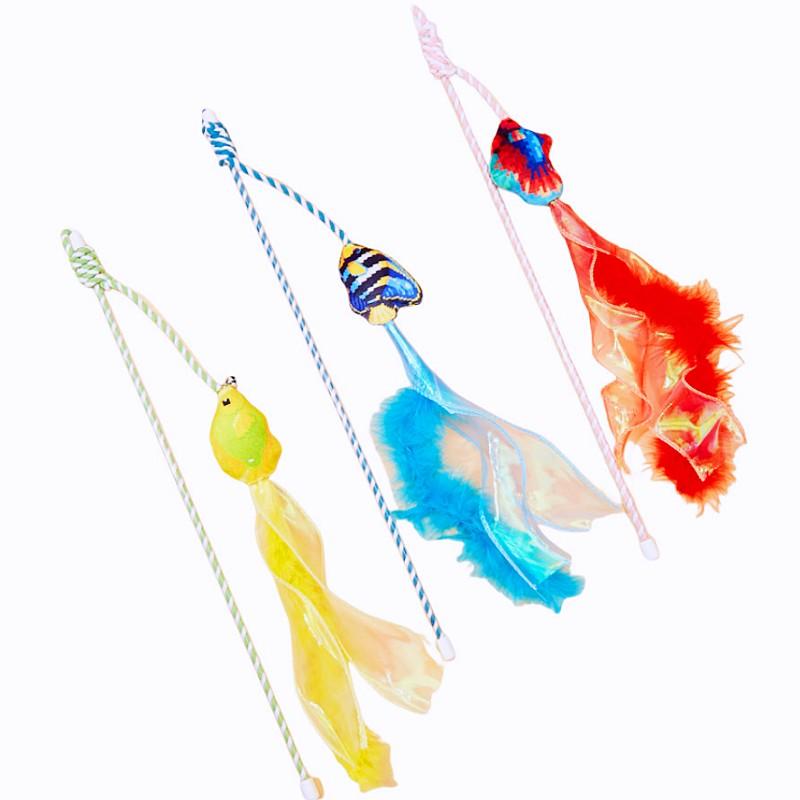 Cat Toy Feather Cats Stick Fish Tassel Cat Toys Interactive Cotton Rope Toy Feather Sticks Toys for Cats Scratching Pet Supplies