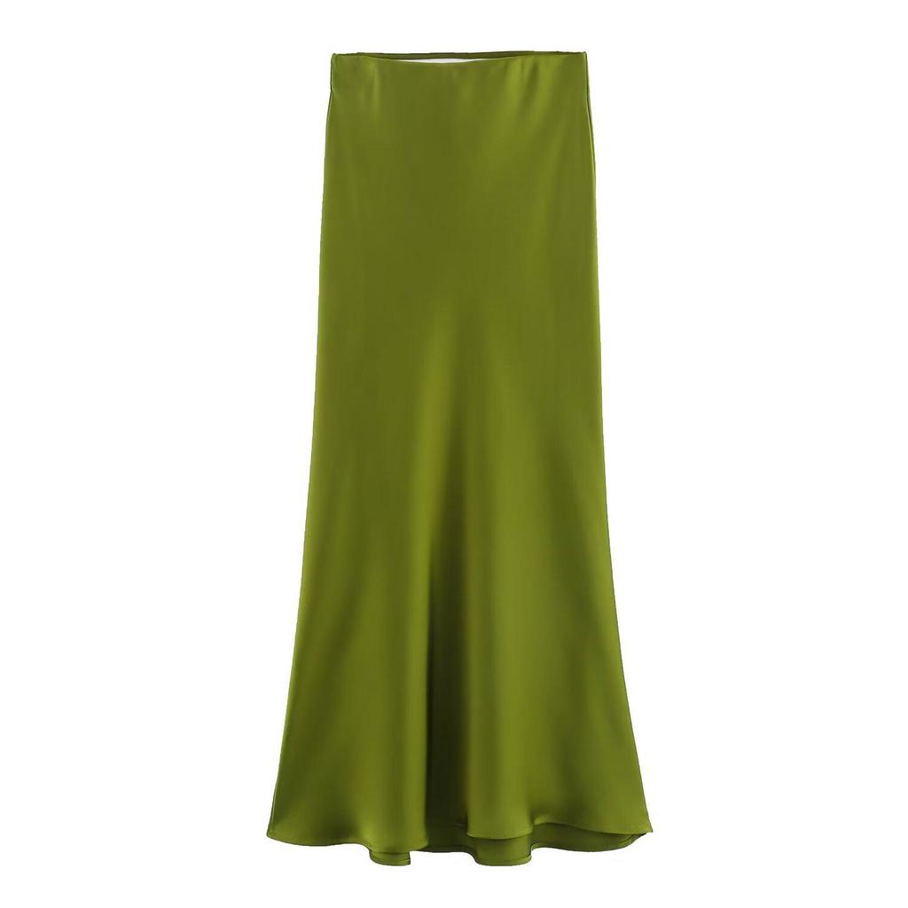 New European & American Style Satin Midi Skirt 8632845