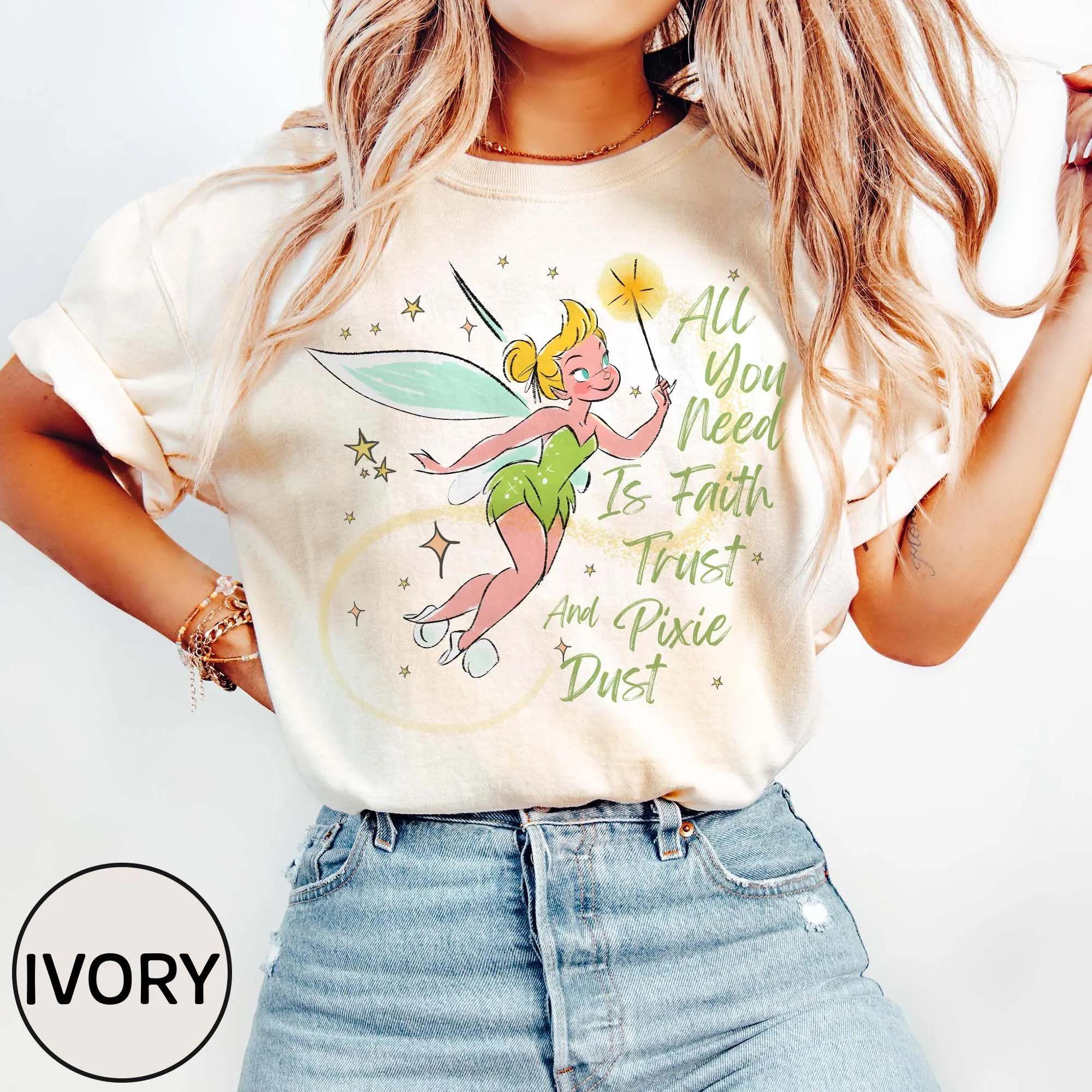 

Womens Disney Retro Tinkerbell T Shirt Cotton Short Sleeve Unisex Oversized Loose Casual Disneyland Trip Funny Shirt S