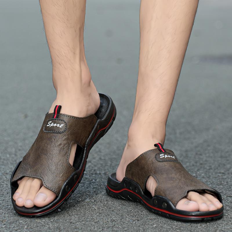 

Мужские тапочки, сандалии-гладиаторы, уличные летние римские сандалии для мужчин, пляжная обувь с открытым носком, большие размеры EU:48 коричневый