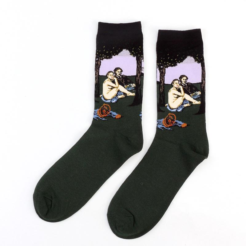 Dropshipping Autumn Winter Retro Women New Art Van Gogh Mural World Famous Oil Painting Series Female Socks Funny Socks