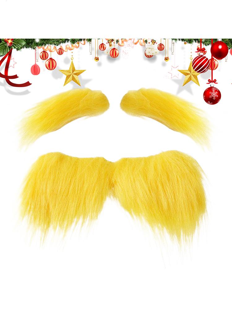 Yellow Mustache And Eyebrows Funny Self Adhesive Costume Accessories Funny Christmas Costume for Holiday Party Supplies Autumn