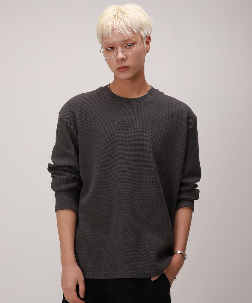 Dibellobeu Basic Waffle Long Sleeve_Charcoal