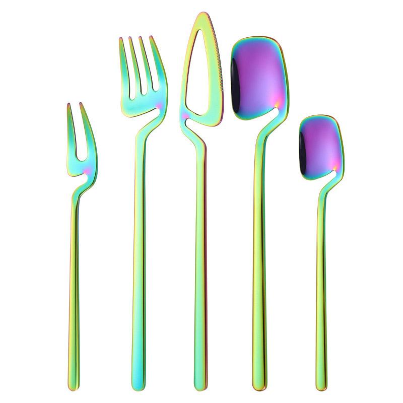 Hangable 5-Piece Tableware Set, Stainless Steel Cutlery Set Dining Utensils Kitchen Dinnerware Set Include Knife/Fork/Spoon/Coffee Spoon