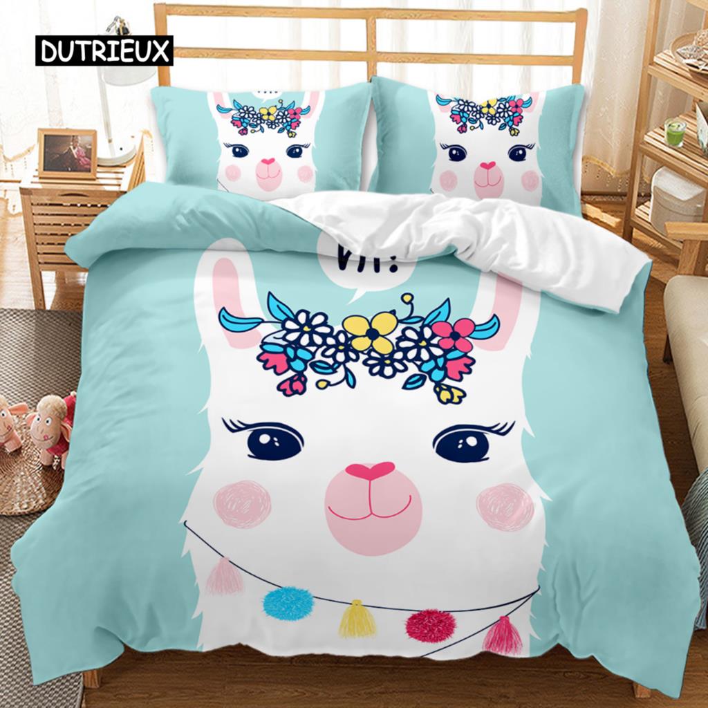 Alpaka Bettbezug Kinder Mädchen Alpaka mit Kopfhörern Bettbezug Cartoon Alpaka Polyester Bettdeckenbezug Doppel Queen King Size