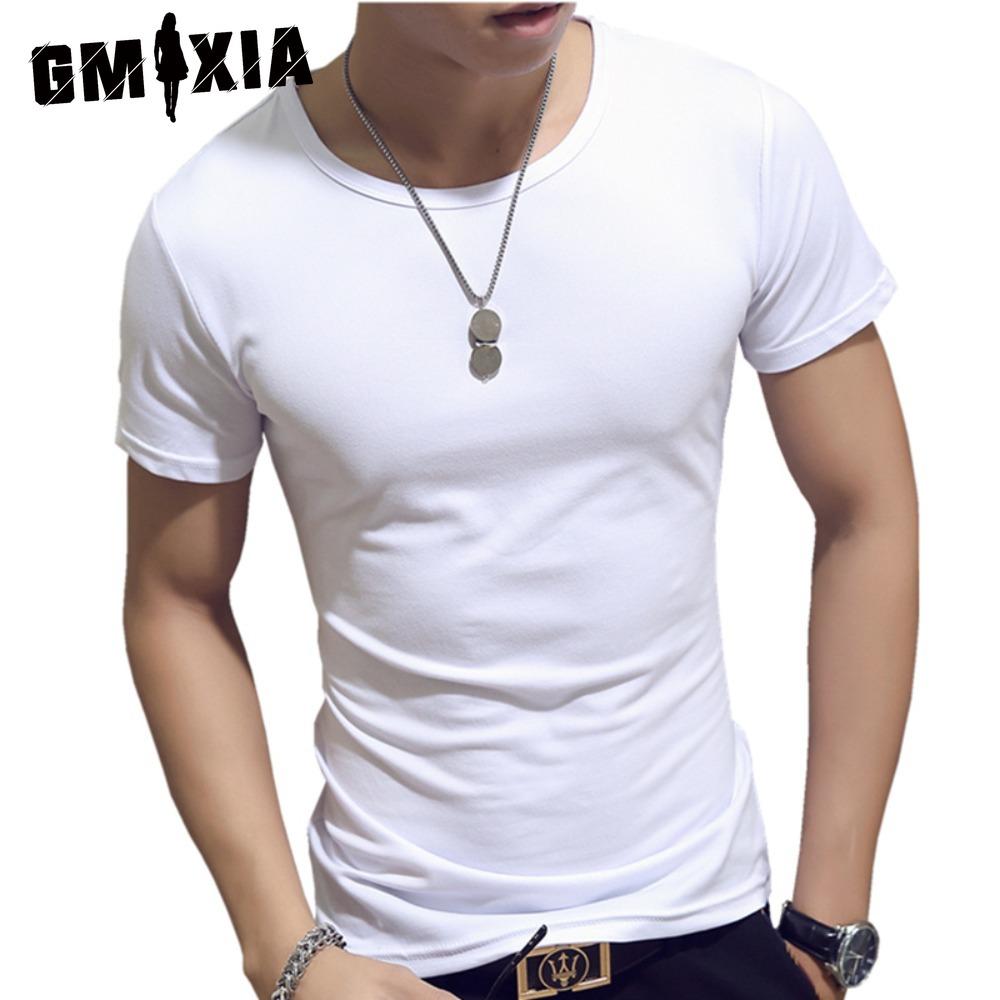 

GMXIA Мужская мода повседневный O-образный вырез однотонный принт Топы и футболки M белый