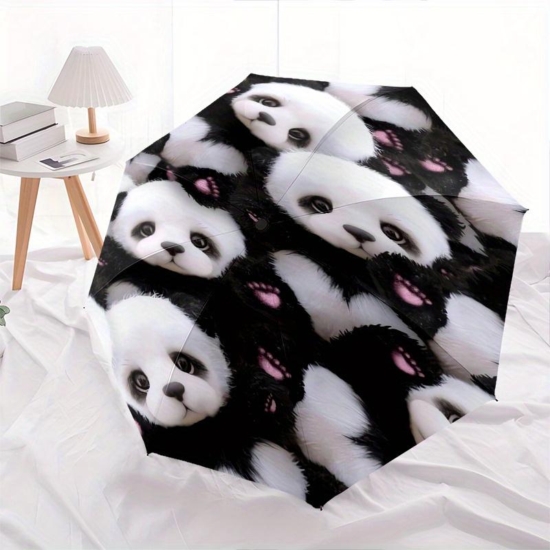 Panda Pattern Automatic Folding Umbrella 8 Ribs, Durable Iron Frame, Bright Color Pattern Compact Travel Umbrella, Suitable for Outdoor, Be