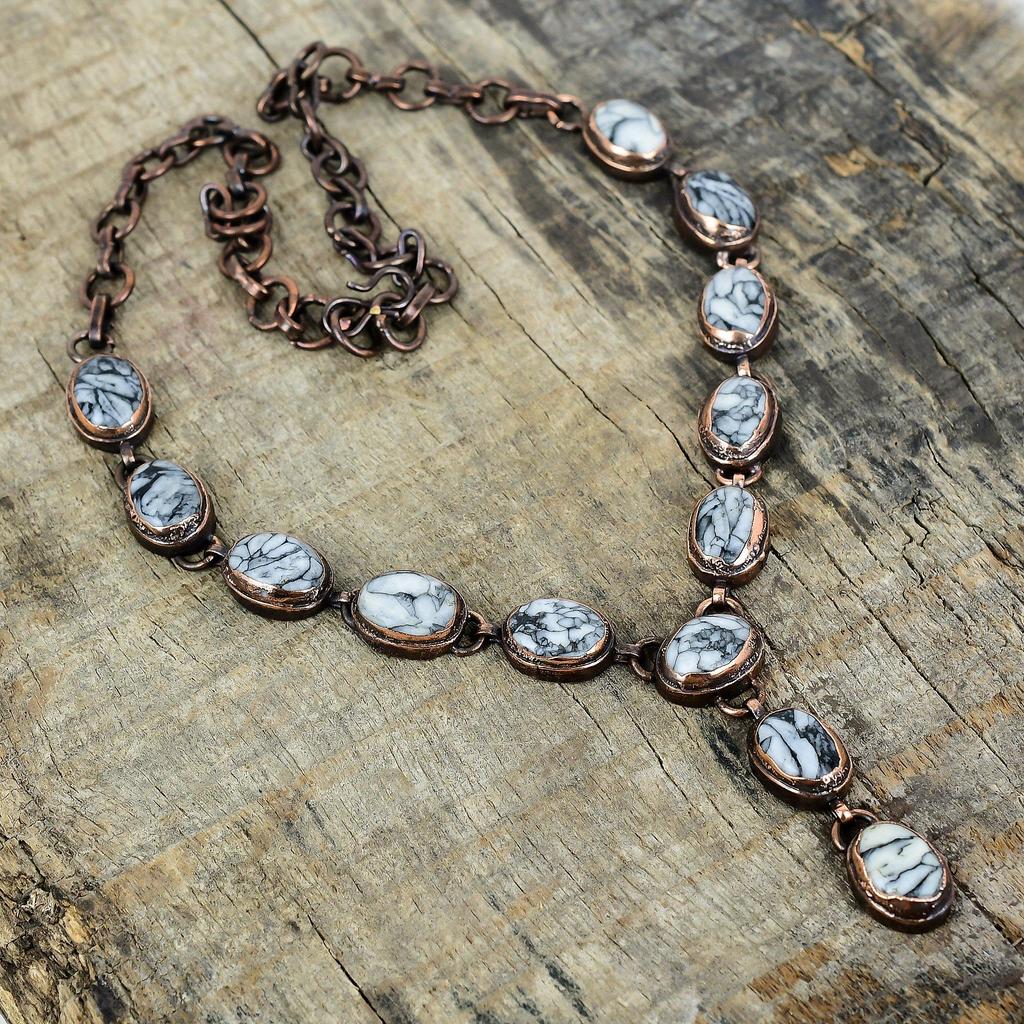 Pinolith Jasper Necklace Electroformed Copper Adjustable Chain Necklace Handmade Real Gemstone Necklace Electroformed Jewelry Gifts for Mom