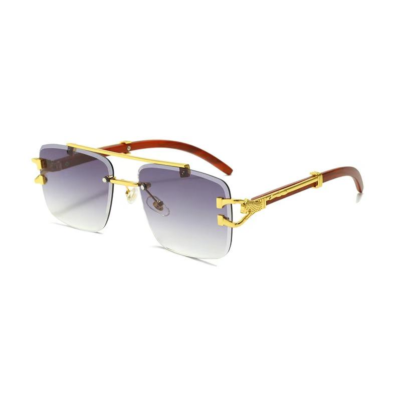

Wooden Grain Leopard Head Rimless Sunglasses, Unisex Double Beam with Diamond Cut Edge - Trendy Cross-Border Glasses.