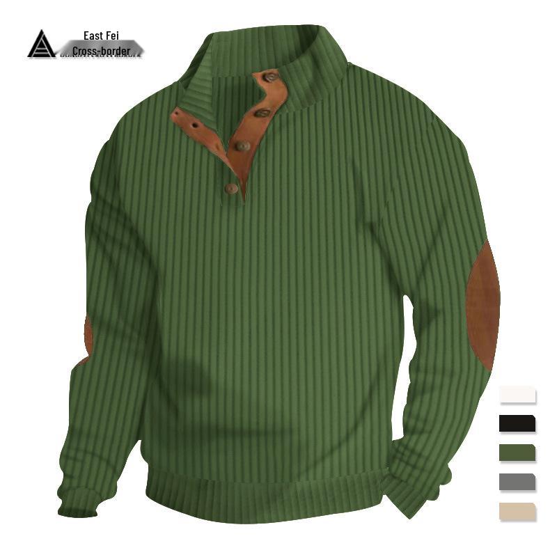 American Style Jacquard Ribbed Stand Collar Western Cowboy Men's Long Sleeve Sports Hoodie