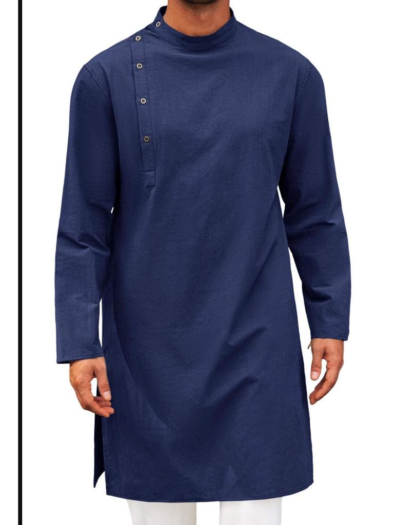 Arabic Style Fashionable Long Men's Shirt - Simple Muslim Robe