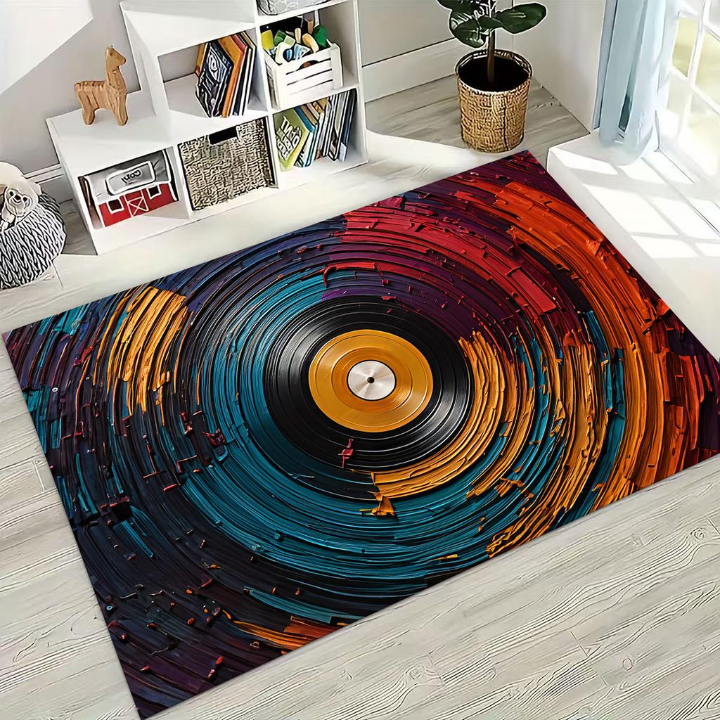 Schallplatte Musik DJ Bildschirm Band Teppich für Wohnzimmer Sofa Schlafzimmer Haus Fußmatte Dekor,Große Kinder Spiel Rutschfeste Bodenmatte