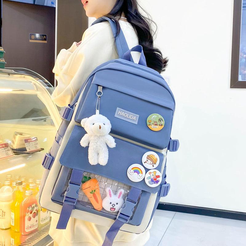 Five Piece Set Student Schoolbag Transparent Backpack  Women Outdoor Portable Storage Bags Large Capacity Travel Bag Gift