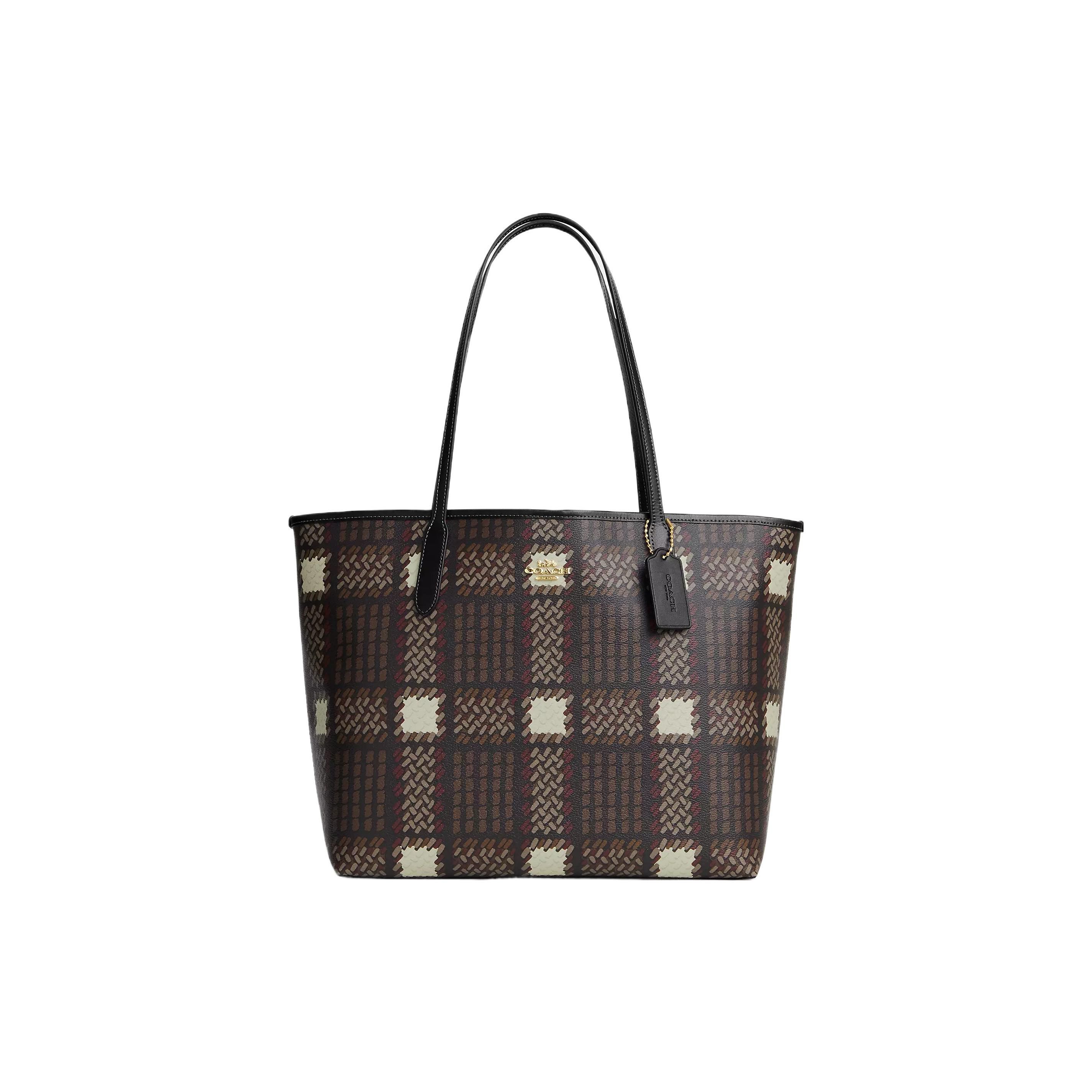 

Coach City 33 Plaid Print Logo Large Capacity Coated Canvas And Leather Tote Bag Women Tote Bags Brown CM162-IMBMC Basic Set (Bag+Dust Bag)