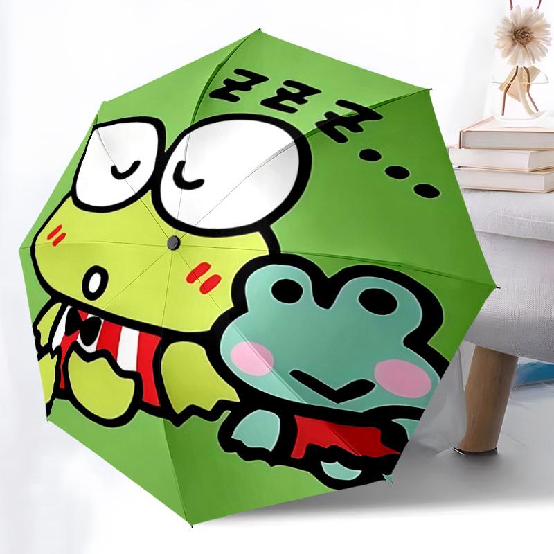 1 ud. Paraguas Plegable Automático Familia de Ranas Keroppi - Diseño Portátil de 3 Pliegues con Estructura de Hierro para Uso en Exteriores, Regalo Perfecto para Fans y Viajeros. K095