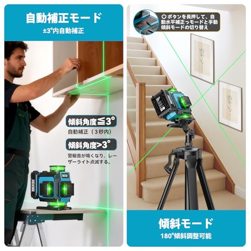 SEESII Green Laser Level, 4x360° 16-Line Full-Line Laser Level with Powerful LCD Display, Rotating Green Laser Line, Compact Design, Auto-Correction,