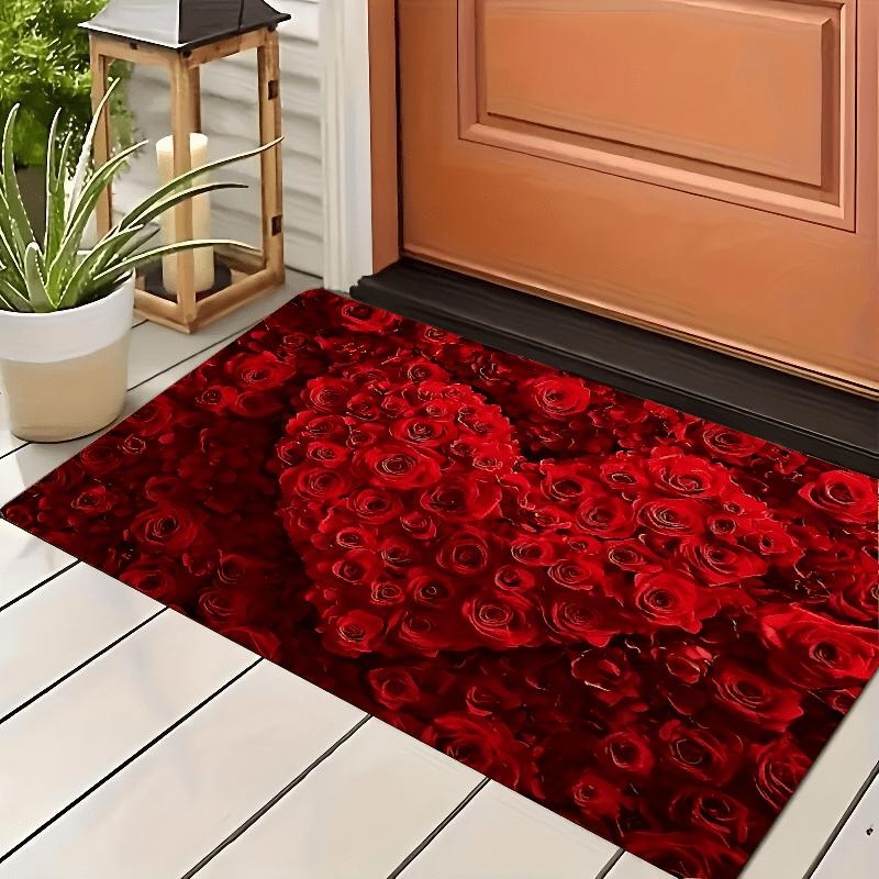 VIKAMA Vibrant Rose Carpet Valentine's Day Carpet Heart Love Rug Doormat Welcome Mat Rug For Bedroom Carpet For Live Room Home