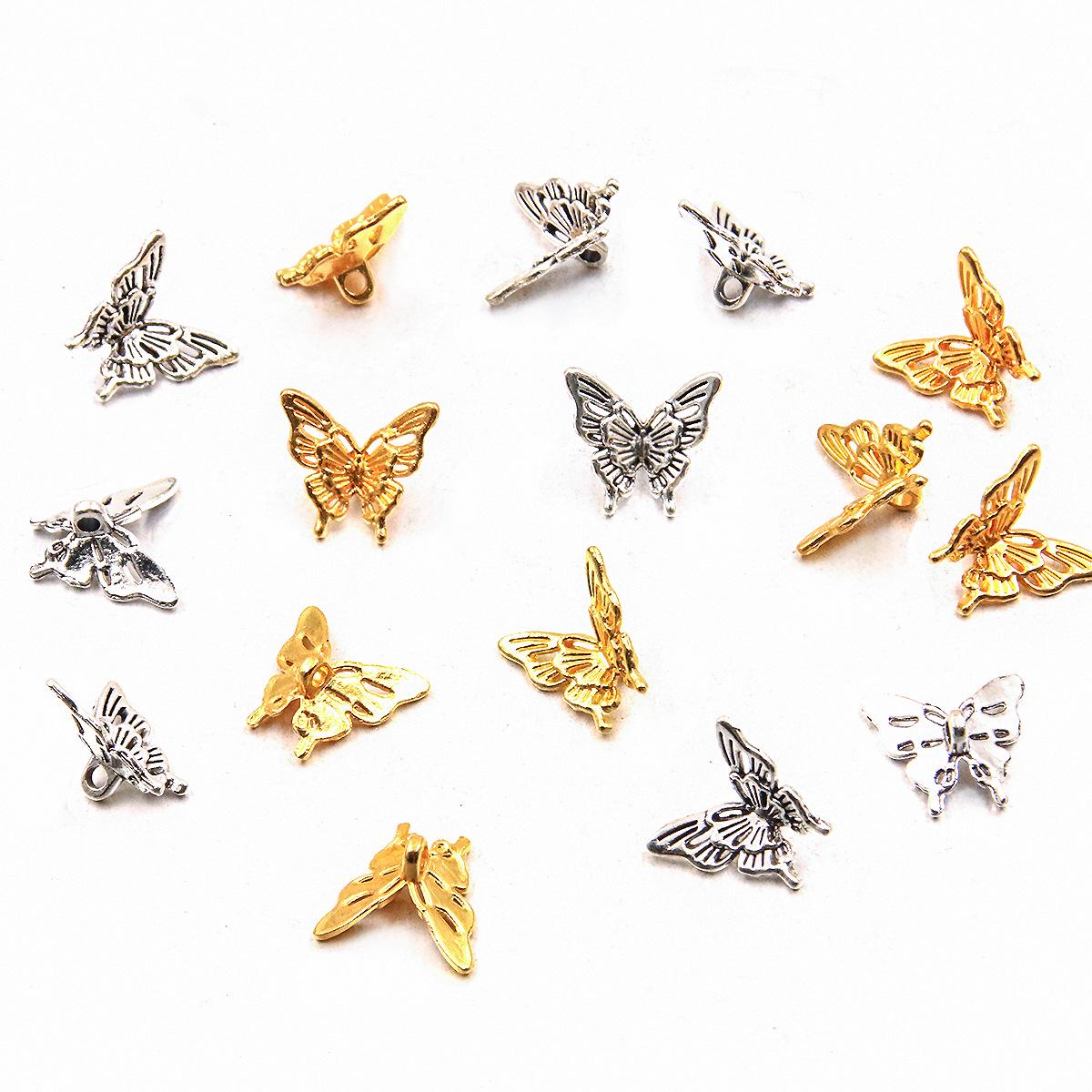 

2-Color 13x14mm DIY Alloy Semi-3D Small Butterfly Charm Pendant for Handmade Necklaces