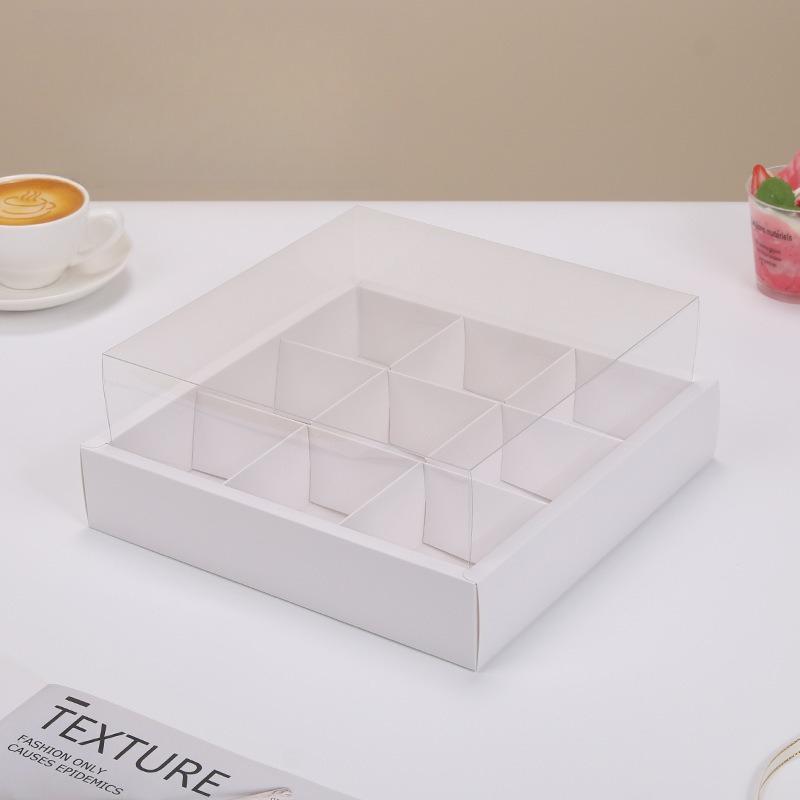 10 Sets of Kraft Paper Nine Grid Picnic Boxes 12 Grid Hotpot Takeaway Packag Box Afternoon Tea Pastry Baking Paper Cupcake Box Thickened No Pack Rope