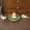 Keramik-Frosch, Tee-Haustier, Lotusblatt-Design, Mini-Keramik-Frosch-Ornament für Wohnzimmer, Schlafzimmer, Büro-Dekor