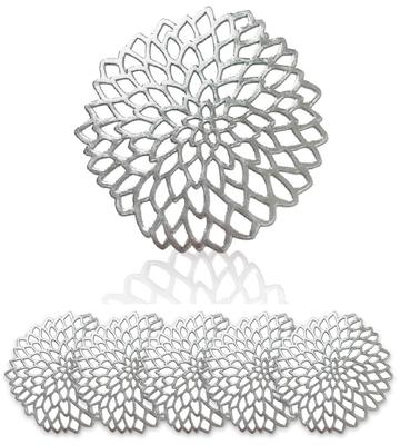 [GJTr] Set of 6 Coasters, Cup Holders, Glass Mat, PVC, Dahlia (Silver)