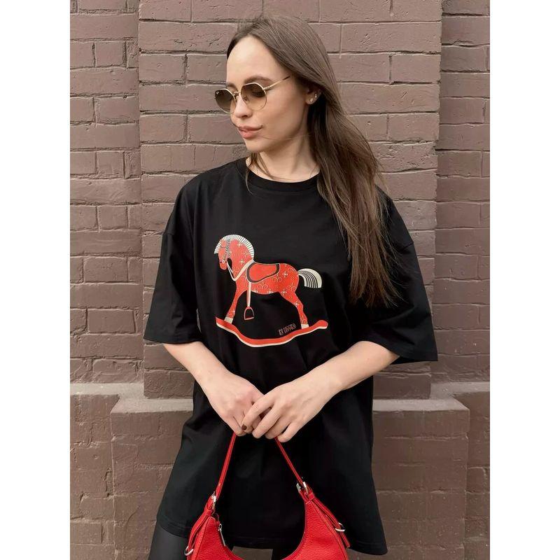 Fashion Wind New Arrival Loose Print Casual Cotton T-shirt Top Loose Printed Cotton T-shirt