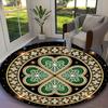 1pc Round Rug Appropriate for Office, Golden Blue Clover Carpet, Versatile Printed Chair Rug, Durable Home Sofa Carpet