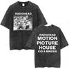 Vintage Washed Radiohead Semaphore Rock Band T-shirt Men  Clothing Fashion Hip Hop Gothic T Shirts Cotton Casual T-shirts