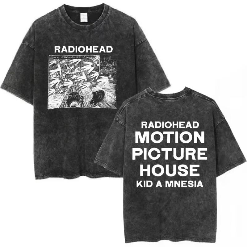 Vintage Washed Radiohead Semaphore Rock Band T-shirt Men  Clothing Fashion Hip Hop Gothic T Shirts Cotton Casual T-shirts
