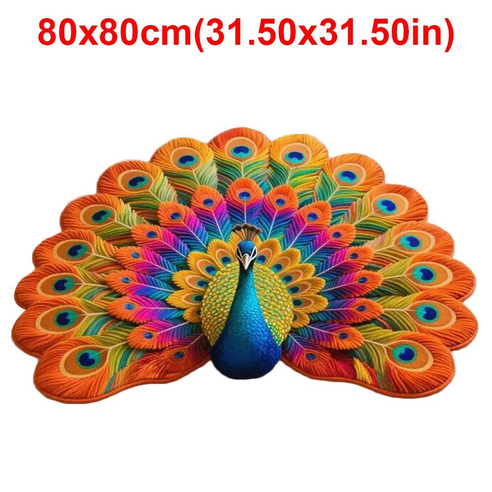 Special-shaped Peacock Carpet Non-slip Soft Peacock Mat 40x40cm/80x80cm Absorbent Door Gasket for Living Room Tea Table Bedside