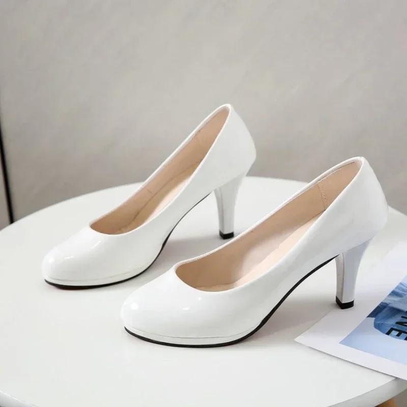Fashion Spring Summer Classics Round Toe Women's Pumps Comfortable 8cm High Heels Shallow Office Ladies Shoes Solid Platform Female Shoe