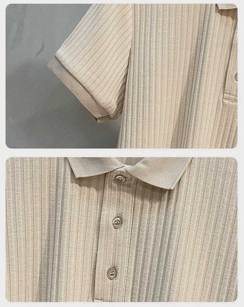 2024 Striped Mercerized Knit Polo Shirt - Men's Trendy Short Sleeve Lapel Top for Spring/Summer